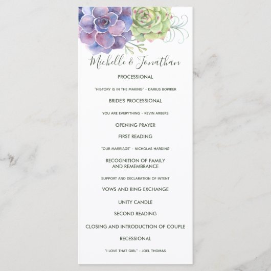 Waterverf Cactus Succulents Wedding Program Programmakaart (Voorkant)