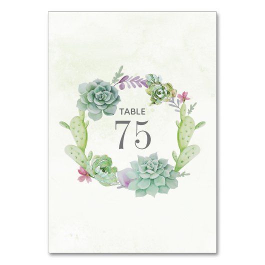 Waterverf Cactus Succulents Wedding Table Number Kaart (Voorkant)