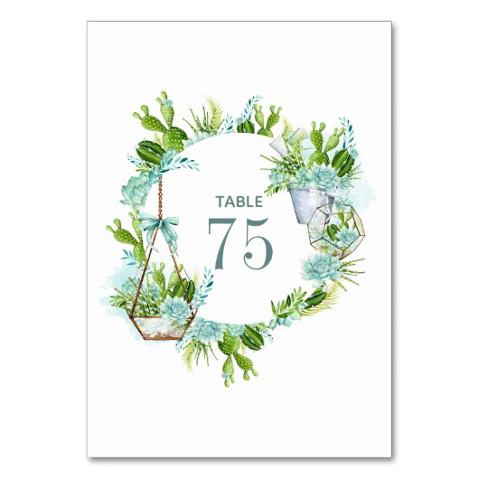 Waterverf Cactus Succulents Wedding Table Number Kaart (Achterkant)