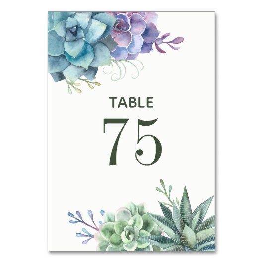 Waterverf Cactus Succulents Wedding Table Number Kaart (Voorkant)