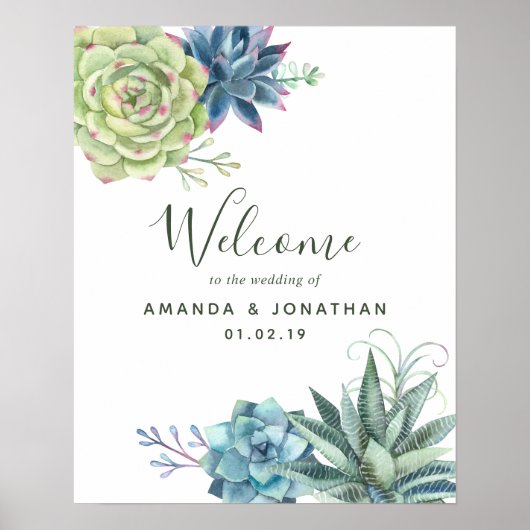 Waterverf Cactus Succulents Wedding Welcome Poster (Voorkant)