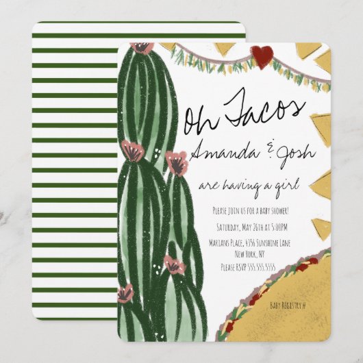Waterverf Cactus Taco Artsy Greenery Baby shower Kaart (Voorkant / Achterkant)