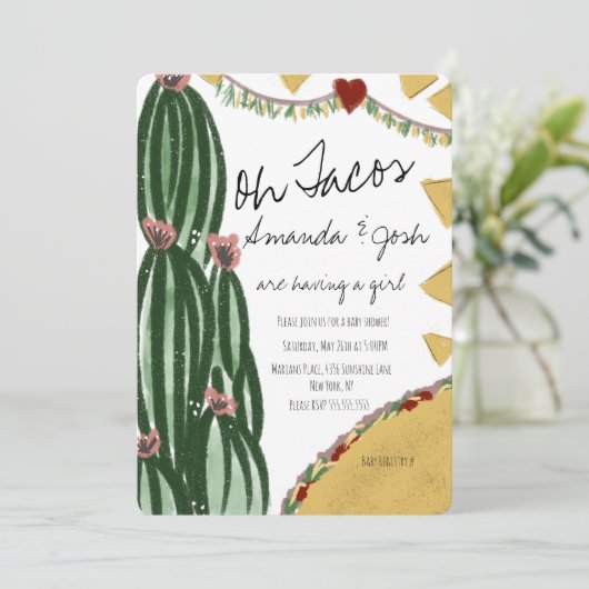 Waterverf Cactus Taco Artsy Greenery Baby shower Kaart (Staand voorkant)