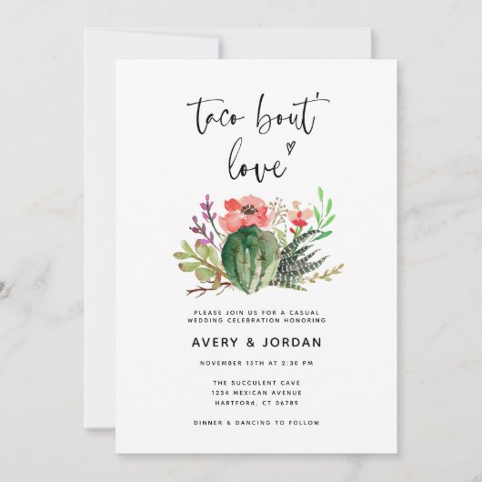 Waterverf Cactus Taco Over Liefde Bruiloft Kaart (Voorkant)