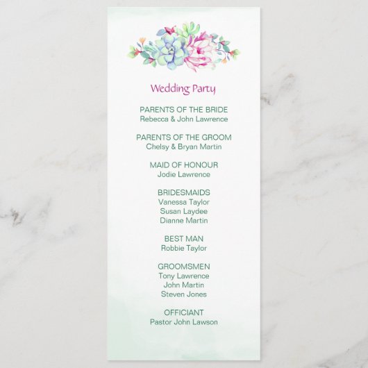 Waterverf Cactus Trouwprogramma's Programmakaart (Achterkant)