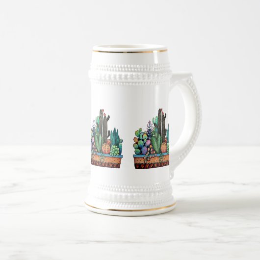 Waterverf cactus tuin in potten bierpul (Voorkant rechts)