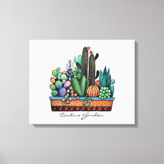 Waterverf cactus tuin in potten canvas afdruk (Voorkant)