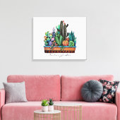Waterverf cactus tuin in potten canvas afdruk (Insitu (Woonkamer))