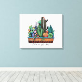 Waterverf cactus tuin in potten canvas afdruk (Insitu (Houten vloer))