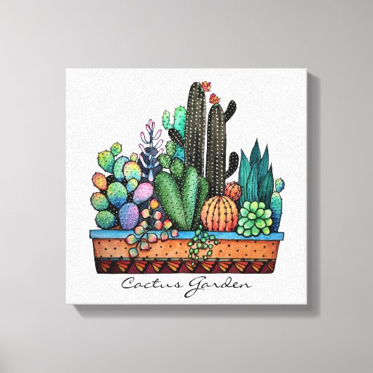 Waterverf cactus tuin in potten canvas afdruk (Voorkant)