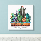 Waterverf cactus tuin in potten canvas afdruk (Insitu (Houten vloer))