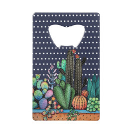 Waterverf cactus tuin in potten creditkaart flessenopener