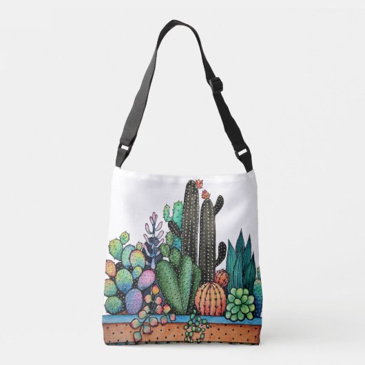 Waterverf cactus tuin in potten crossbody tas (Achterkant)