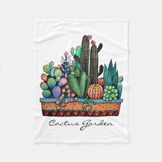 Waterverf cactus tuin in potten fleece deken (Voorkant)