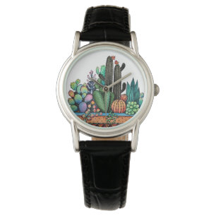 Waterverf cactus tuin in potten horloge