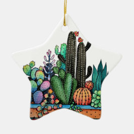 Waterverf cactus tuin in potten keramisch ornament