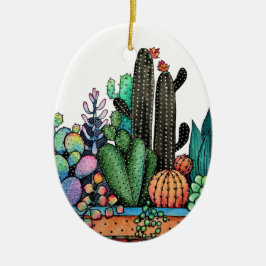 Waterverf cactus tuin in potten keramisch ornament