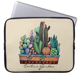 Waterverf cactus tuin in potten laptop sleeve