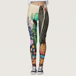 Waterverf cactus tuin in potten leggings
