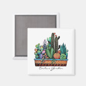 Waterverf cactus tuin in potten magneet (Voorkant / Achterkant)