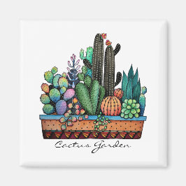 Waterverf cactus tuin in potten magneet