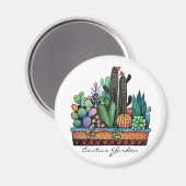 Waterverf cactus tuin in potten magneet (Voorkant / Achterkant)