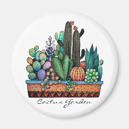 Waterverf cactus tuin in potten magneet