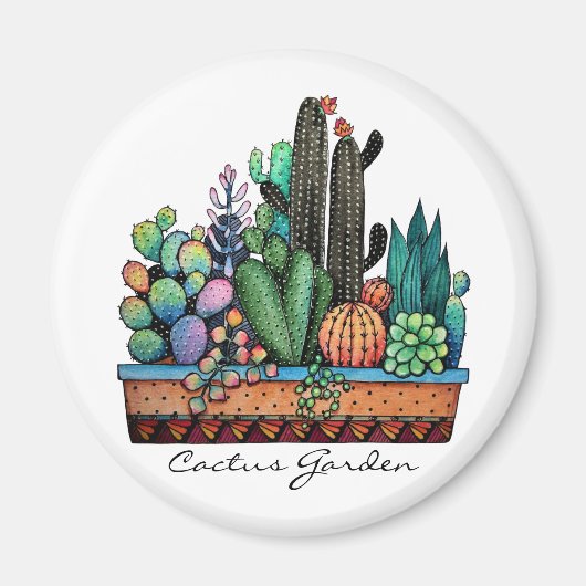 Waterverf cactus tuin in potten magneet (Voorkant)