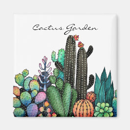 Waterverf cactus tuin in potten magneet