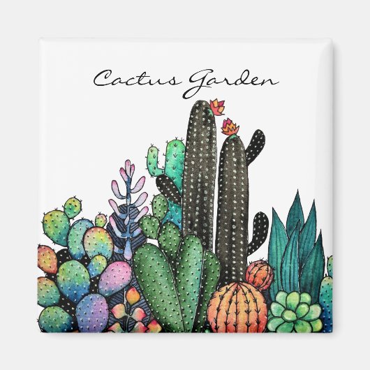 Waterverf cactus tuin in potten magneet (Voorkant)