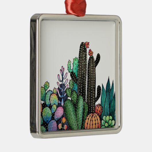 Waterverf cactus tuin in potten metalen ornament (Rechts)
