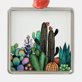 Waterverf cactus tuin in potten metalen ornament