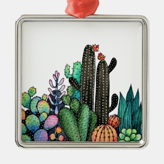 Waterverf cactus tuin in potten metalen ornament (Voorkant)