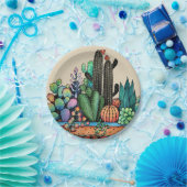 Waterverf cactus tuin in potten papieren bordje (Feest)