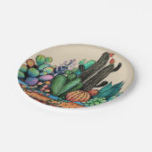 Waterverf cactus tuin in potten papieren bordje (Gekanteld)