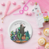 Waterverf cactus tuin in potten papieren bordje (Feest)