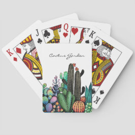 Waterverf cactus tuin in potten pokerkaarten