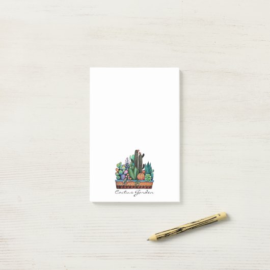 Waterverf cactus tuin in potten post-it® notes (Op bureau)