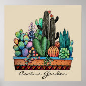 Waterverf cactus tuin in potten poster (Voorkant)