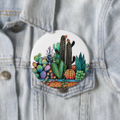 Waterverf cactus tuin in potten ronde button 4,0 cm (In situ)