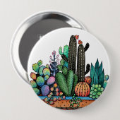 Waterverf cactus tuin in potten ronde button 4,0 cm (Voorkant /achterkant)