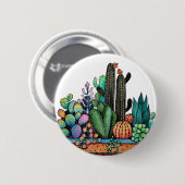 Waterverf cactus tuin in potten ronde button 5,7 cm (Voorkant /achterkant)
