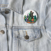 Waterverf cactus tuin in potten ronde button 5,7 cm (In situ)