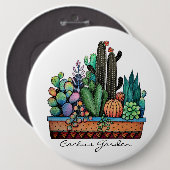 Waterverf cactus tuin in potten ronde button 6,0 cm (Voorkant /achterkant)
