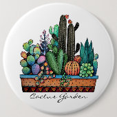 Waterverf cactus tuin in potten ronde button 6,0 cm (Voorkant)