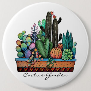 Waterverf cactus tuin in potten ronde button 6,0 cm