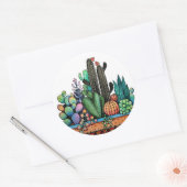 Waterverf cactus tuin in potten ronde sticker (Envelop)