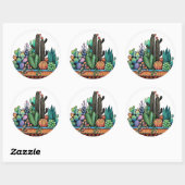 Waterverf cactus tuin in potten ronde sticker (Vel)