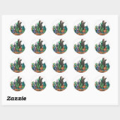 Waterverf cactus tuin in potten ronde sticker (Vel)