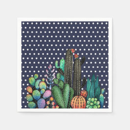 Waterverf cactus tuin in potten servet